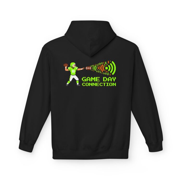 Game Day Connection Pixel Football Cybersecurity Softstyle Hoodie in black, game day hoodie with back print