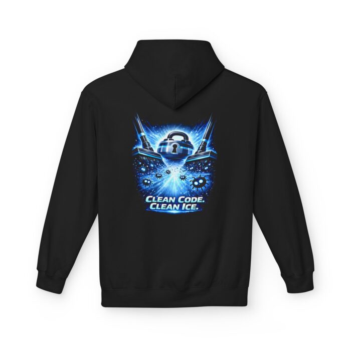 Clean Code Clean Ice Softstyle Hoodie in black, clean code hoodie with back print