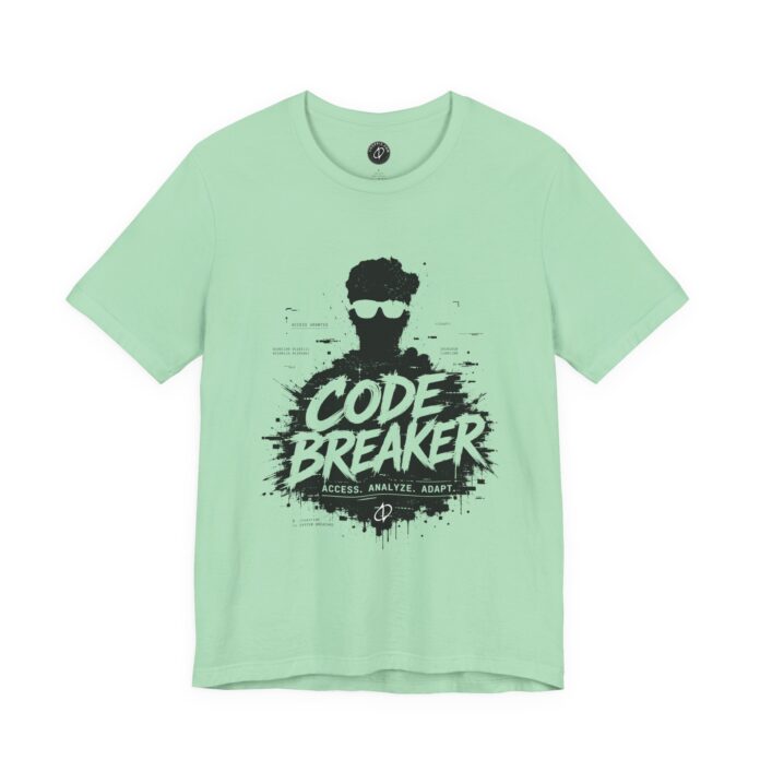 The Figure of Hacker - Code Breaker T-Shirt in mint, front print of the silhouette figure