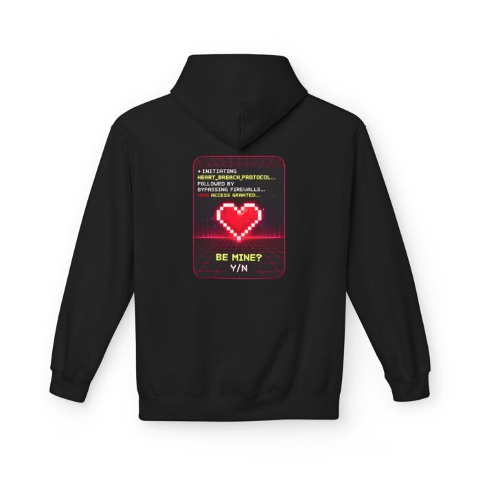 Heart Breach Protocol Softstyle Hoodie in black, heart breach hoodie with back print