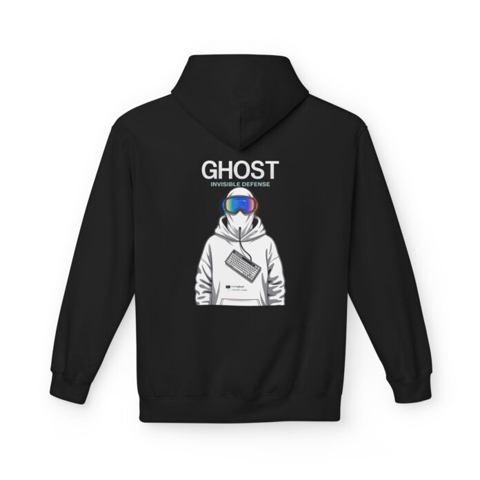 Ghost Invisible Defense Hacker Softstyle Hoodie in black, ghost winter hoodie with back print