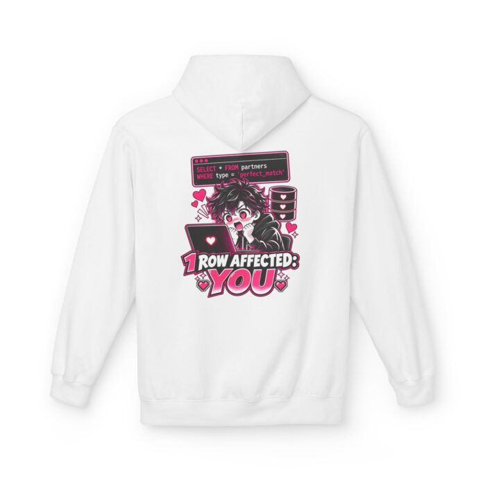 SQL Perfect Match YOU Softstyle Hoodie in white, SQL humor hoodie with back print