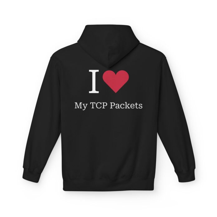 I Love My TCP Packets Softstyle Hoodie in black, TCP packets hoodie with back print