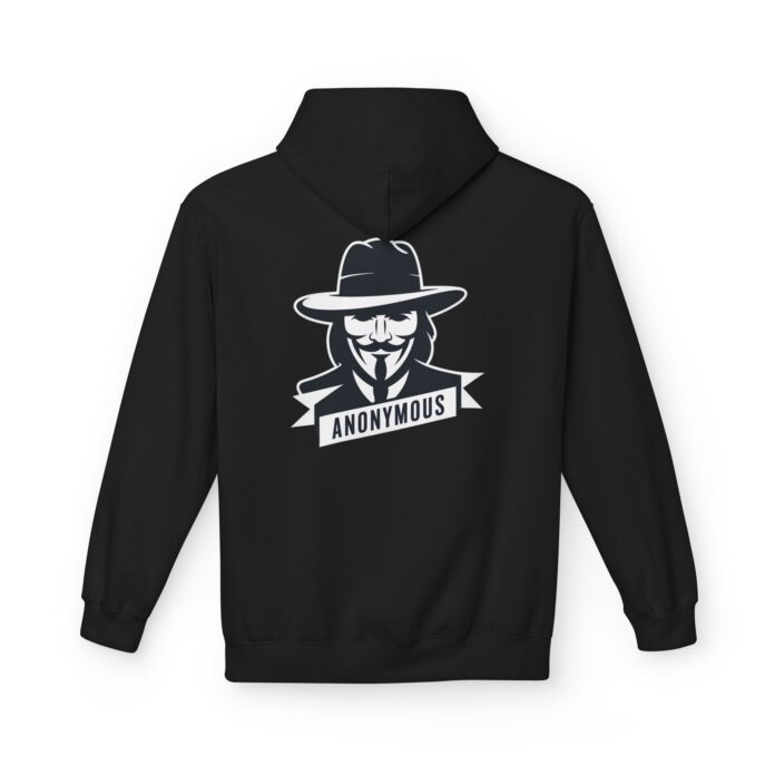 Anonymous Softstyle Hoodie in black, anonymous hacker hoodie with back print