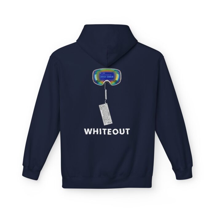 Whiteout Crash Error Softstyle Hoodie in navy, whiteout hacker hoodie with back print