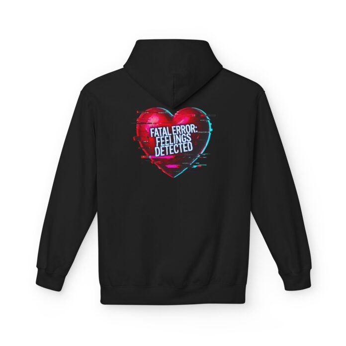 Fatal Error Feelings Detected Cybersecurity Valentine Softstyle Hoodie in black, fatal error hoodie with back print