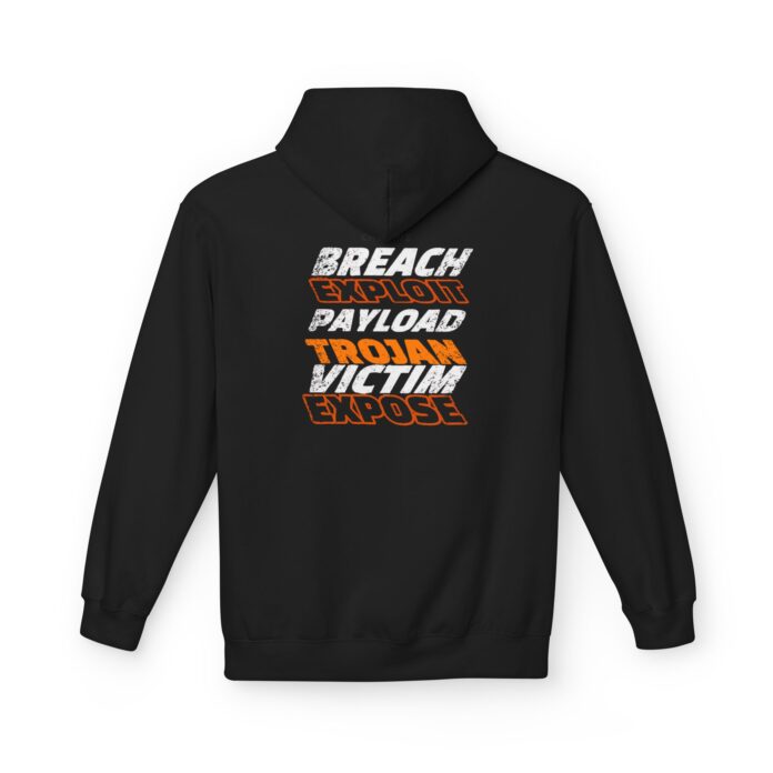 Attack Lifecycle Softstyle Hoodie in black, cyber attack hoodie with back print