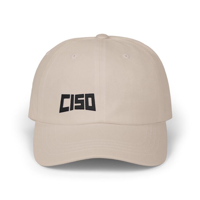 CISO Cap in stone, front view of the CISO embroidery