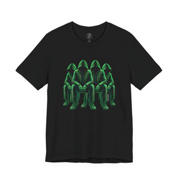 Hacker Classmates T-Shirt in black, flat lay of the binary code hoodie print