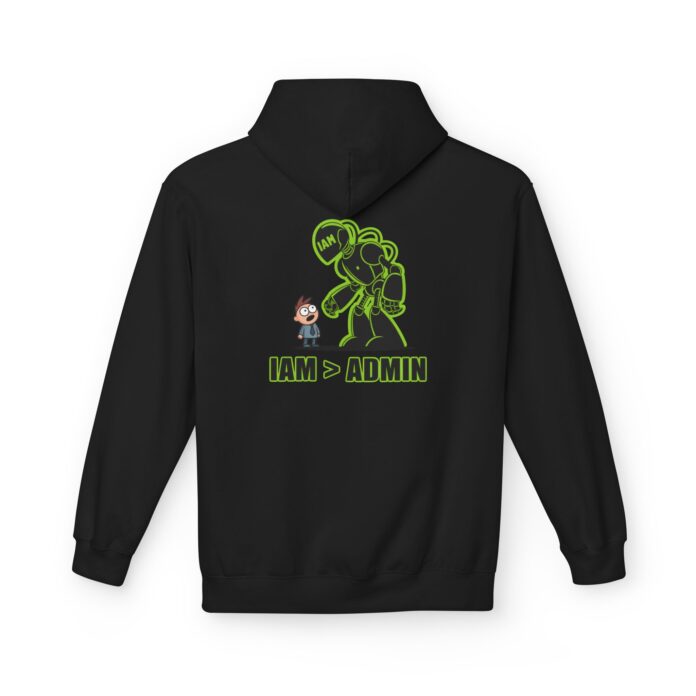 IAM > ADMIN Cybersecurity Softstyle Hoodie in black, IAM admin hoodie with back print