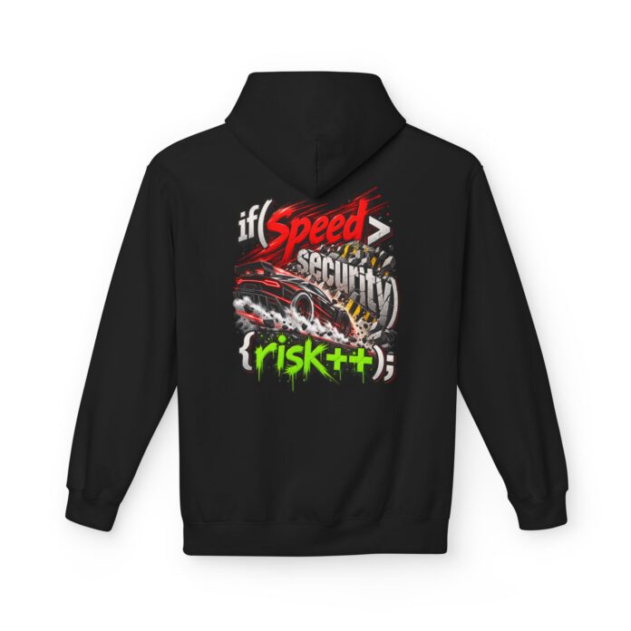 Slow Down Secure Up Cybersecurity Softstyle Hoodie in black, secure up hoodie with back print