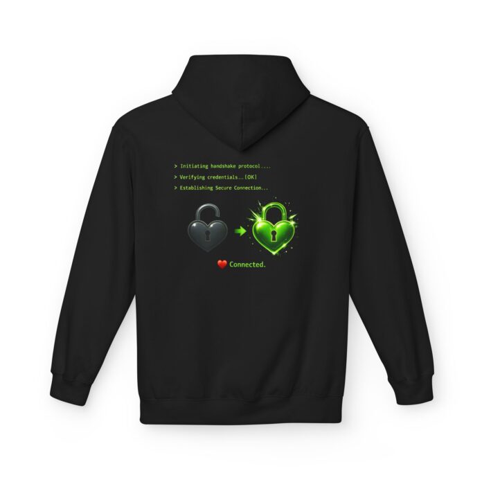 Secure Connection Softstyle Hoodie in black, secure connection hoodie with back print