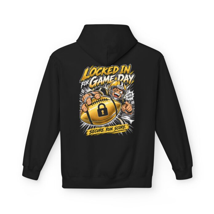 Locked In For Game Day Softstyle Hoodie in black, secure run score hoodie with back print